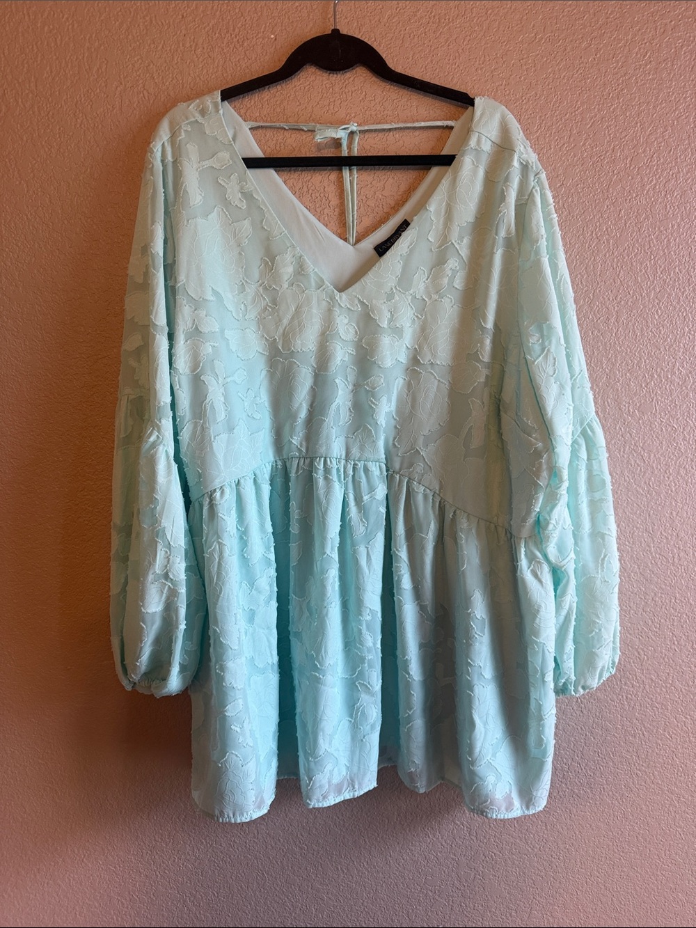 Light Blue Floral Embroidered V-Neck Peplum Blouse - Women